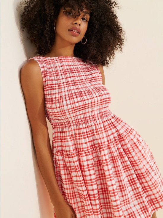 Hill House Dresses & Skirts - Hill House Red and White Plaid Sleeveless Smocked Dress